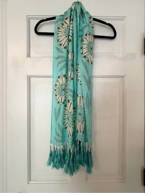 Echo Accessories - Echo Turquoise Floral Fringe Scarf